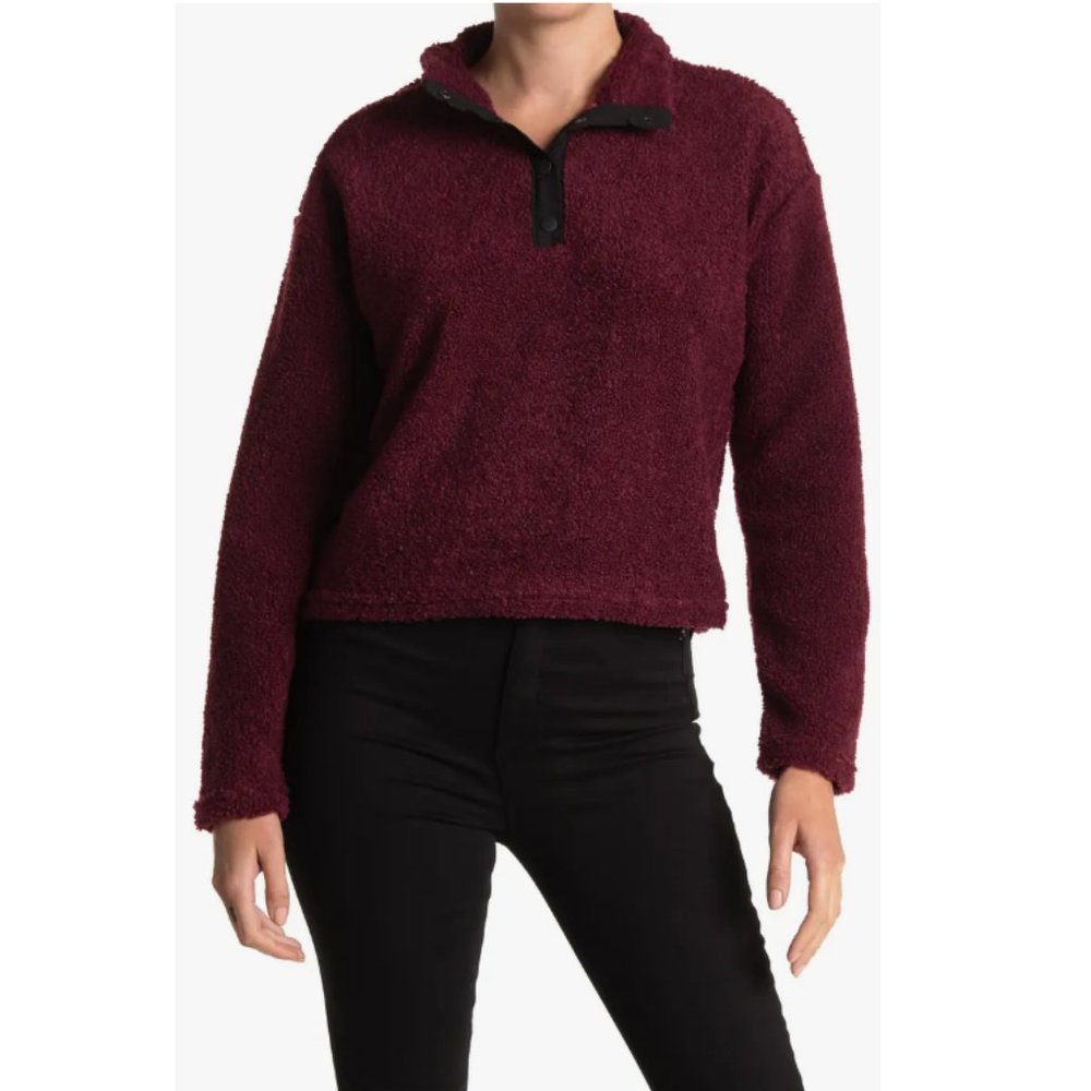 Marika Tyra Quarter Button Cropped Teddy Bear Sweatshirt